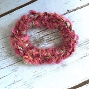 Textured mixed yarn, hand made crocheted scrunchie